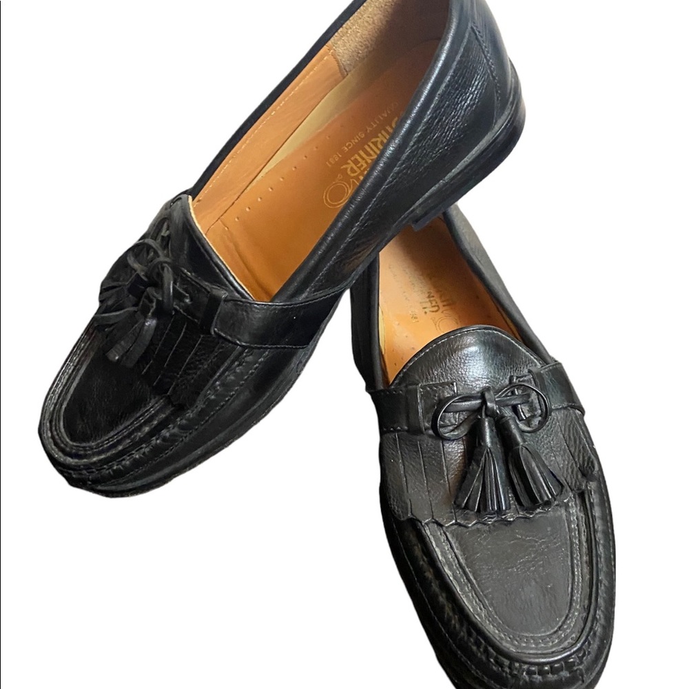 French shriner black mens 9 loafers leather leather slip on